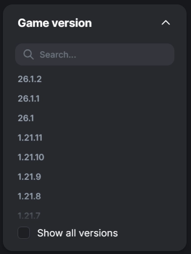Modrinth Game Version Filter