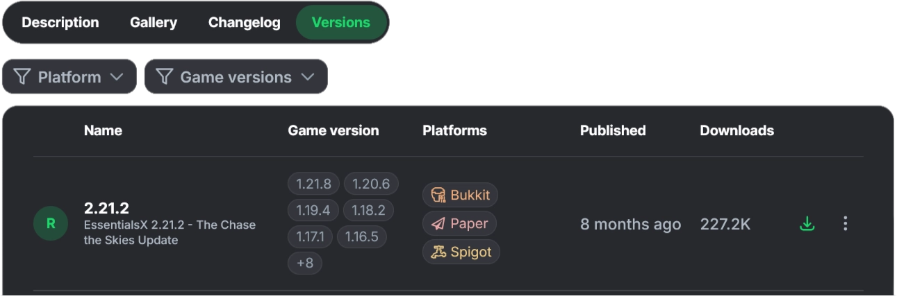Modrinth Plugin Version Tab & Filtering