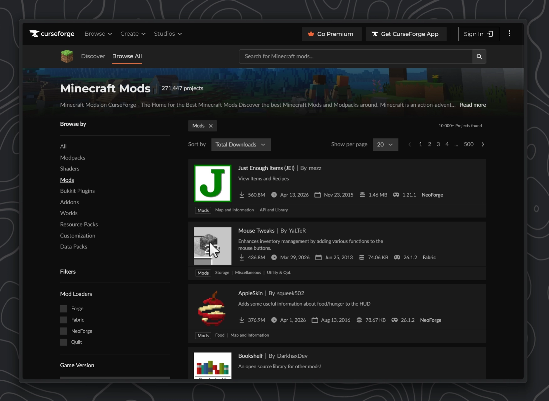 Curseforge Homepage